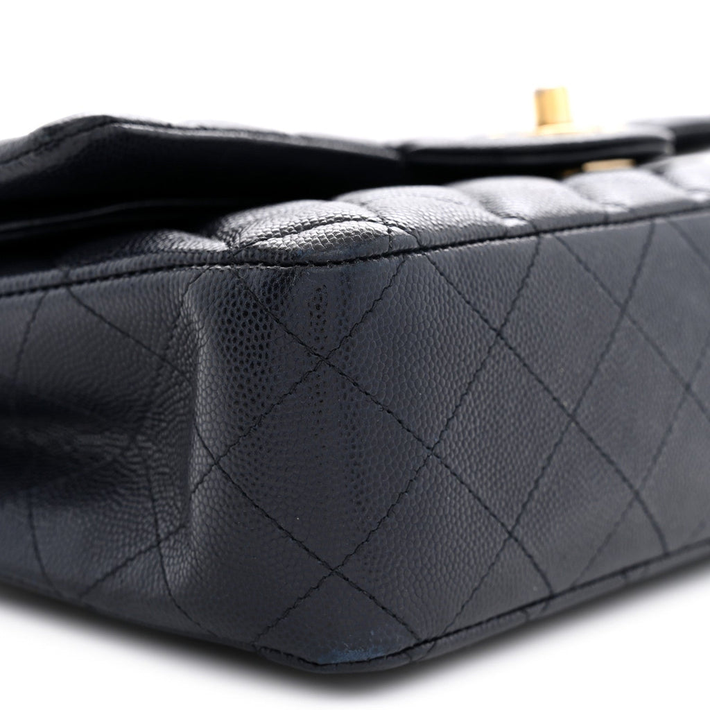 Caviar Quilted Medium Double Flap Navy