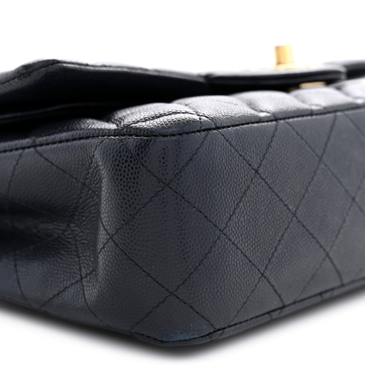 Caviar Quilted Medium Double Flap Navy
