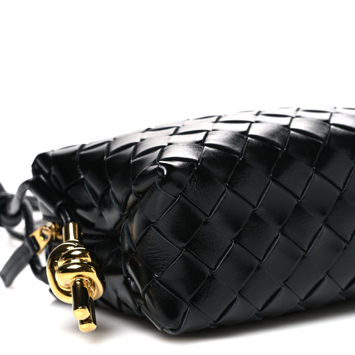 Polished Nappa Intrecciato Metallic Knot Mini Loop Camera Bag Black