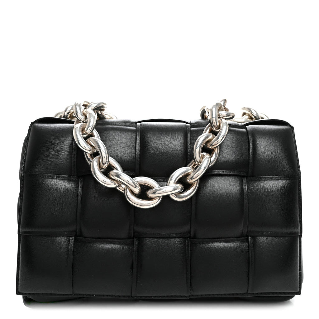 Lambskin Maxi Intreccio Padded Chain Cassette Crossbody Bag Black