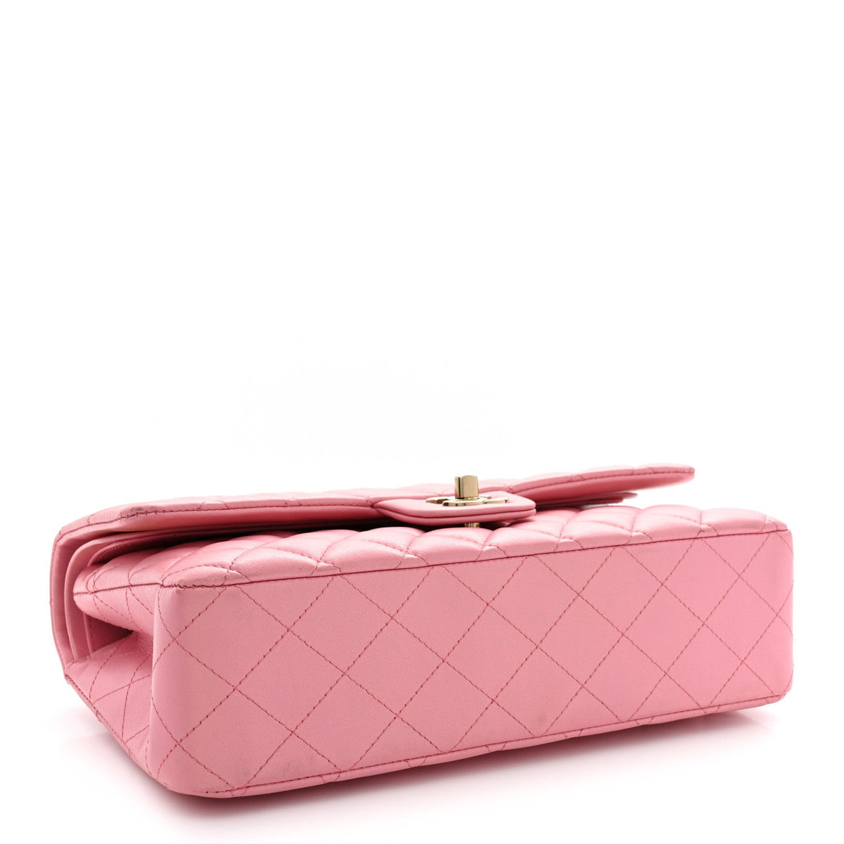 Iridescent Calfskin Quilted Medium Double Flap Pink