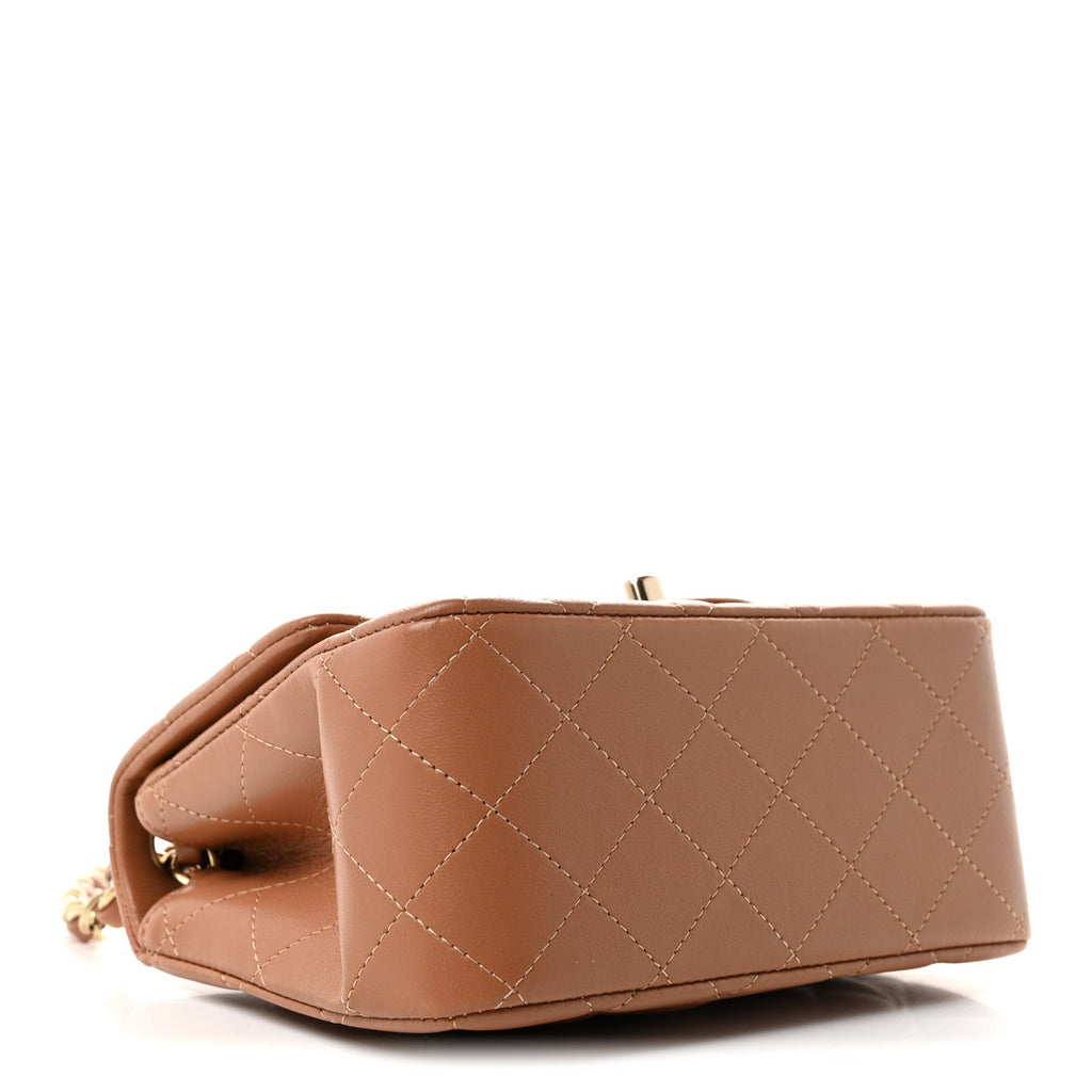 Lambskin Quilted Mini Square Flap Brown