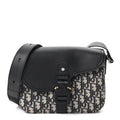 Oblique Jacquard Grained Calfskin Small Saddle Messenger Bag Beige Black