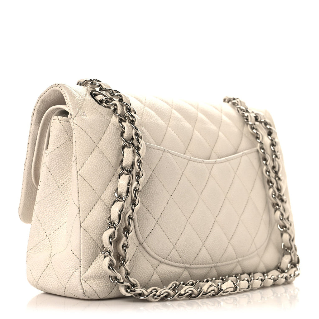 Caviar Quilted Medium Double Flap White