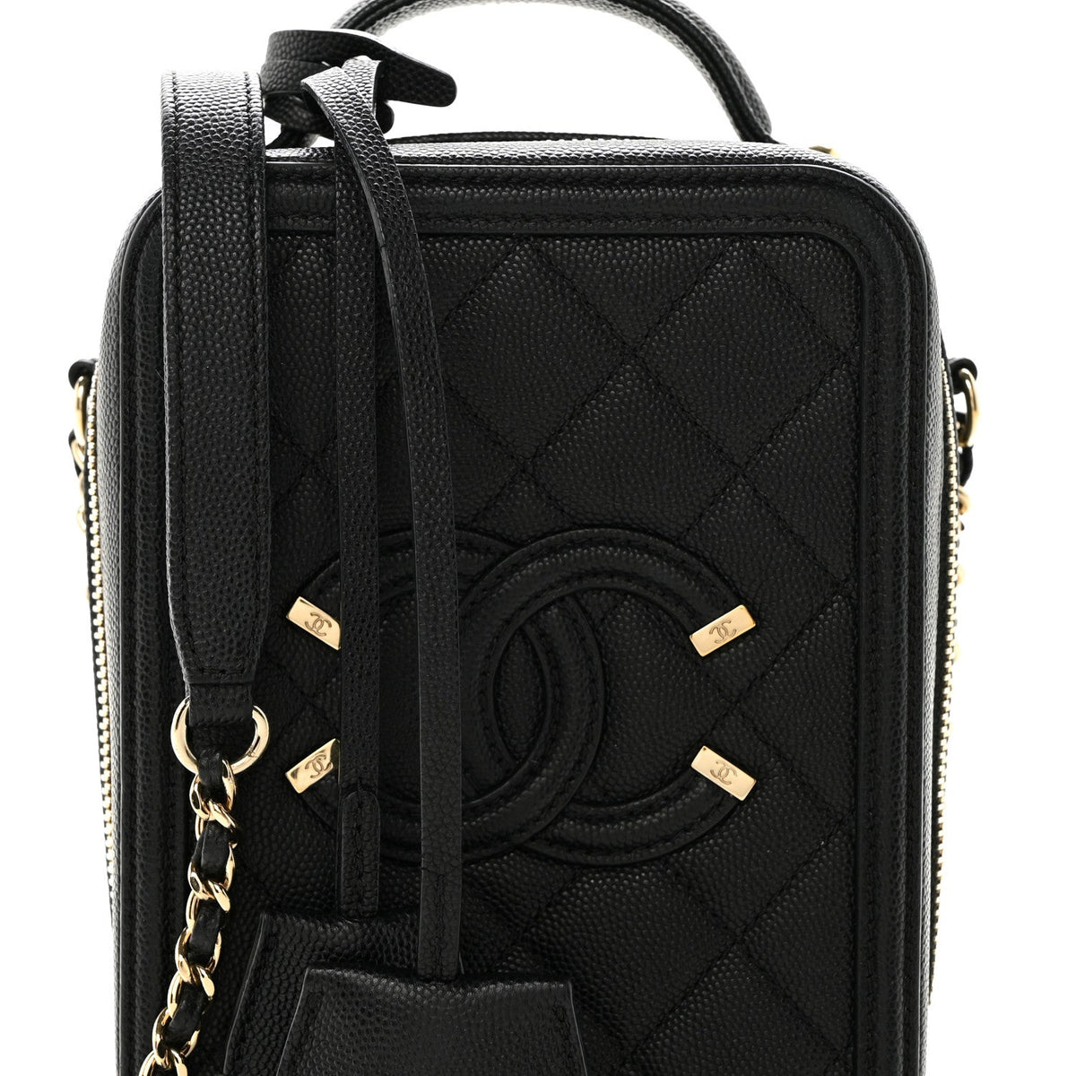 Caviar Quilted CC North South Filigree Vanity Case Black