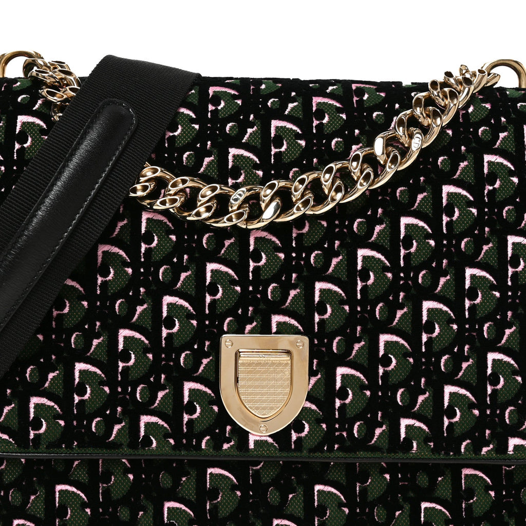Velvet Oblique Diorama Satchel Black Green Pink
