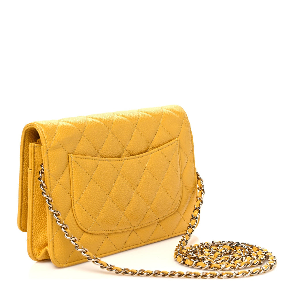 Caviar Quilted Wallet on Chain WOC Yellow