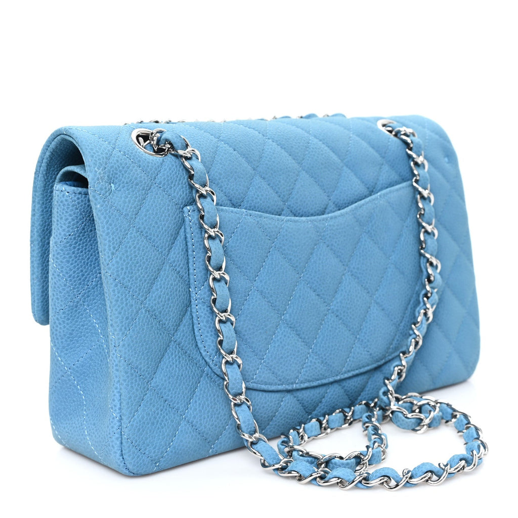 Iridescent Caviar Quilted Medium Double Flap Blue