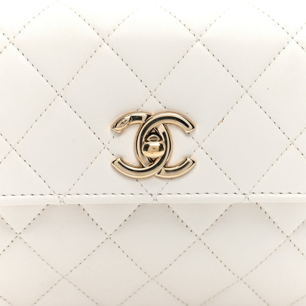 Lambskin Lacquered Quilted Small Trendy CC Dual Handle Flap Bag White