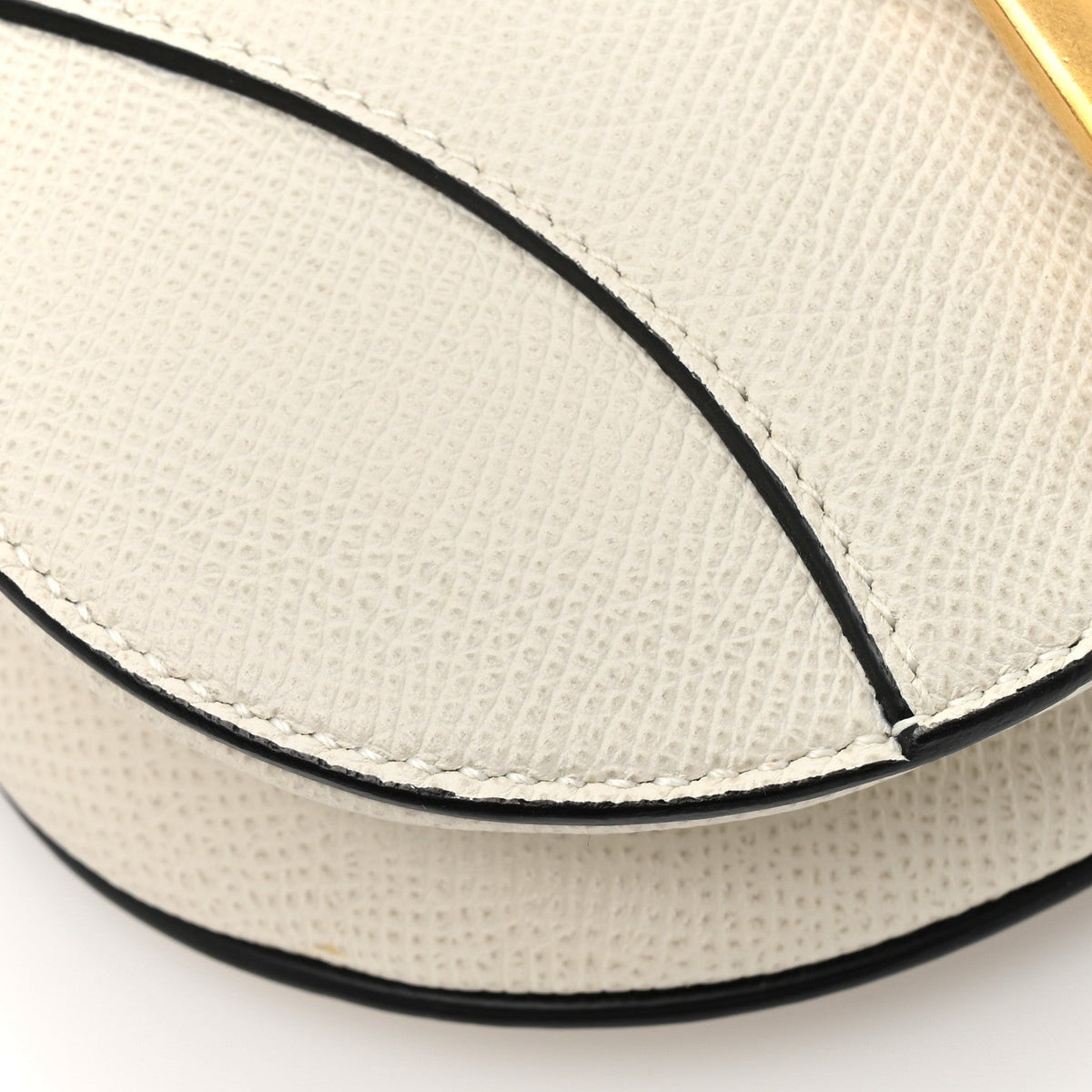 Grained Calfskin Mini Saddle Bag White