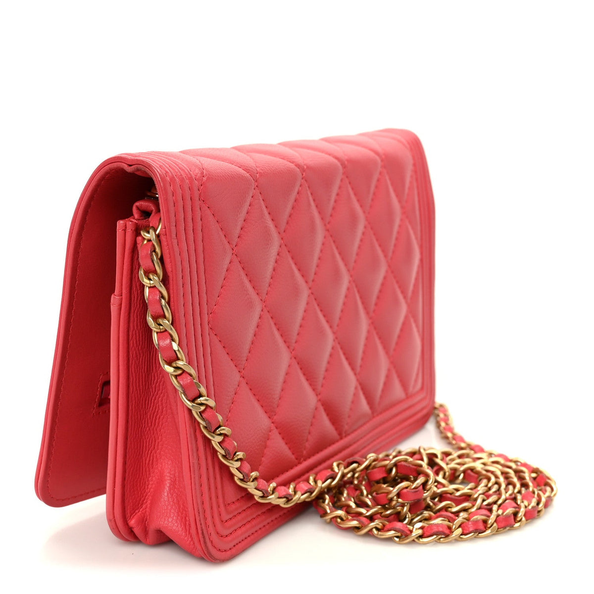 Caviar Quilted Boy Wallet On Chain WOC Dark Pink