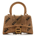 Strass Suede Allover Logo Hourglass Top Handle Bag XS with Chain Gold Black