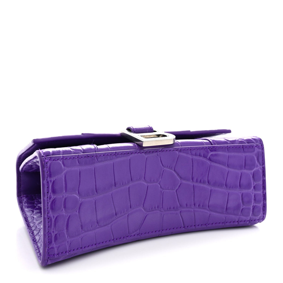Shiny Calfskin Crocodile Embossed Hourglass Top Handle Bag XS Viola