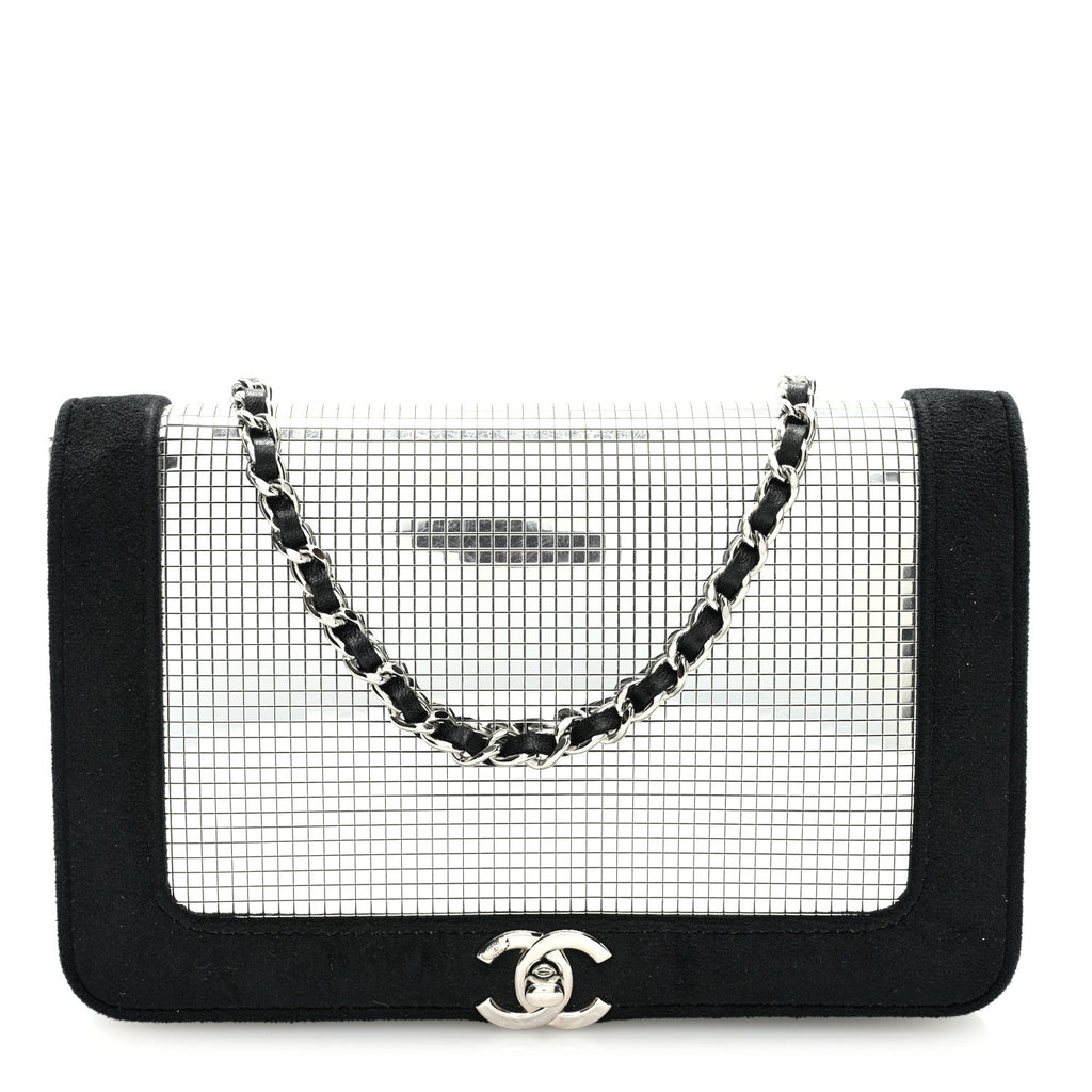 Velvet Mirror Embellished Boy Wallet On Chain WOC Argent