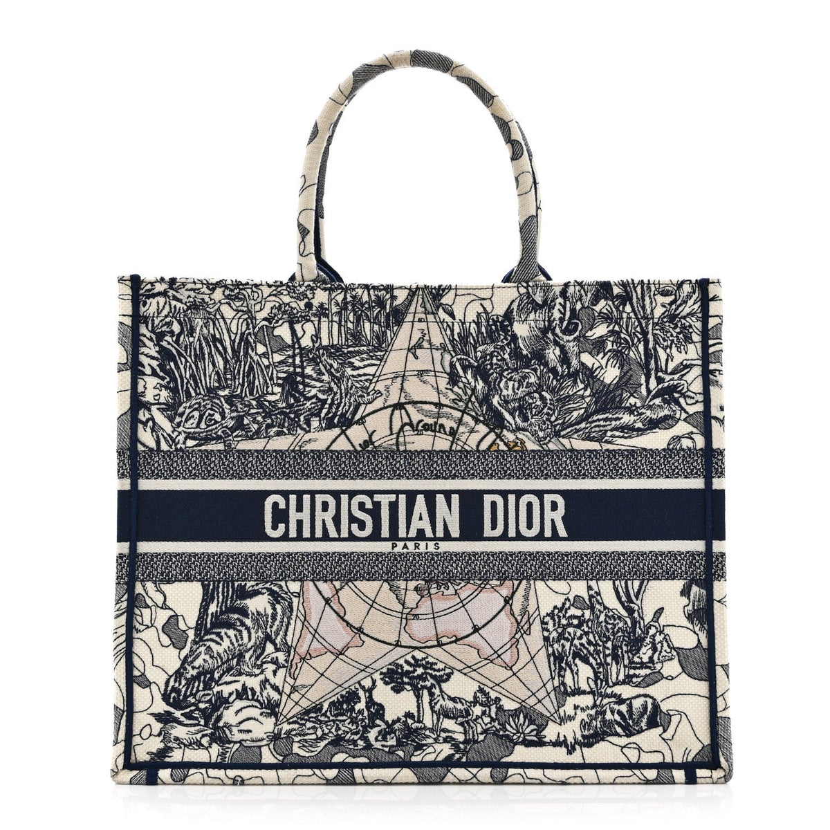 Canvas Embroidered Large Around The World Book Tote Blue