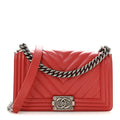 Calfskin Chevron Quilted Medium Boy Flap Red
