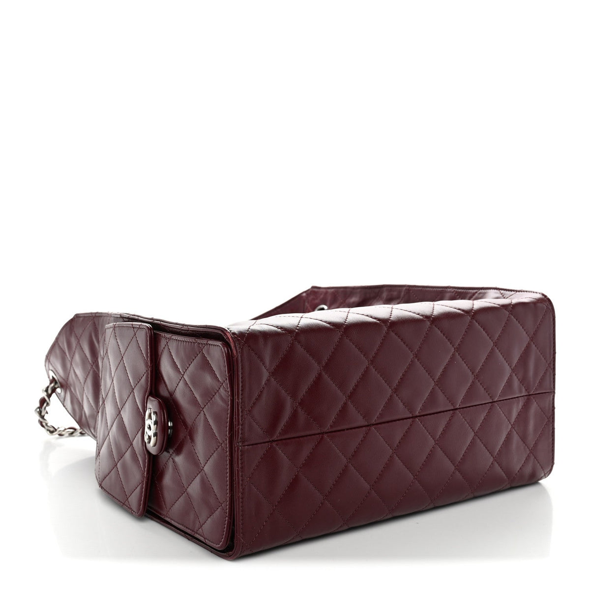 Shiny Crumpled Calfskin Quilted Medium Chanel 25 Handbag Dark Burgundy