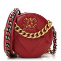 Shiny Goatskin Quilted Chanel 19 Round Clutch With Chain Red