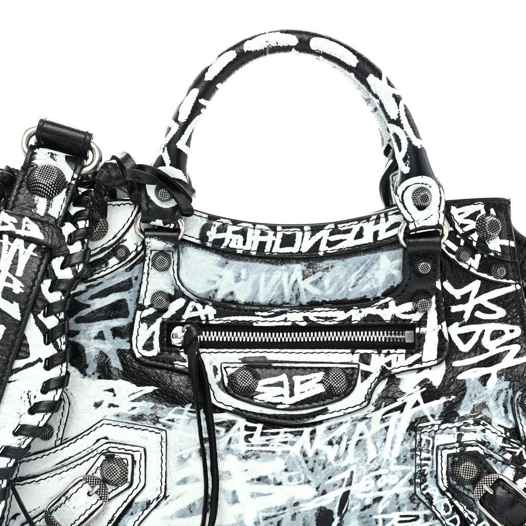 Agneau Arena Graffiti Neo Cagole City Handbag XS Black White