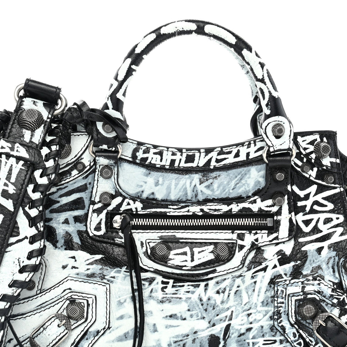 Agneau Arena Graffiti Neo Cagole City Handbag XS Black White