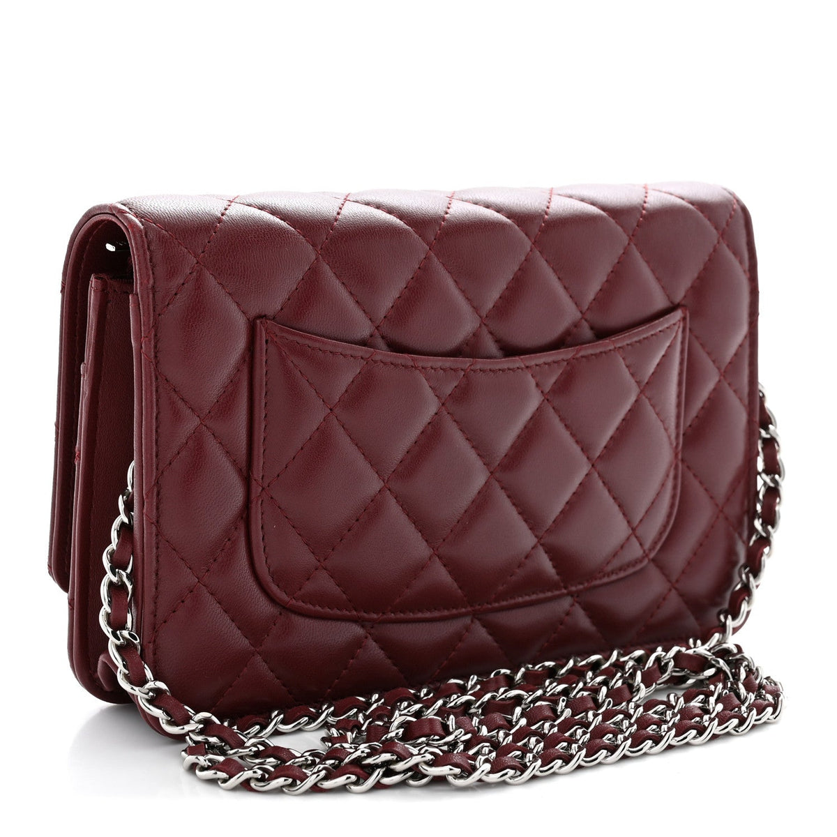 Lambskin Quilted Wallet On Chain WOC Burgundy