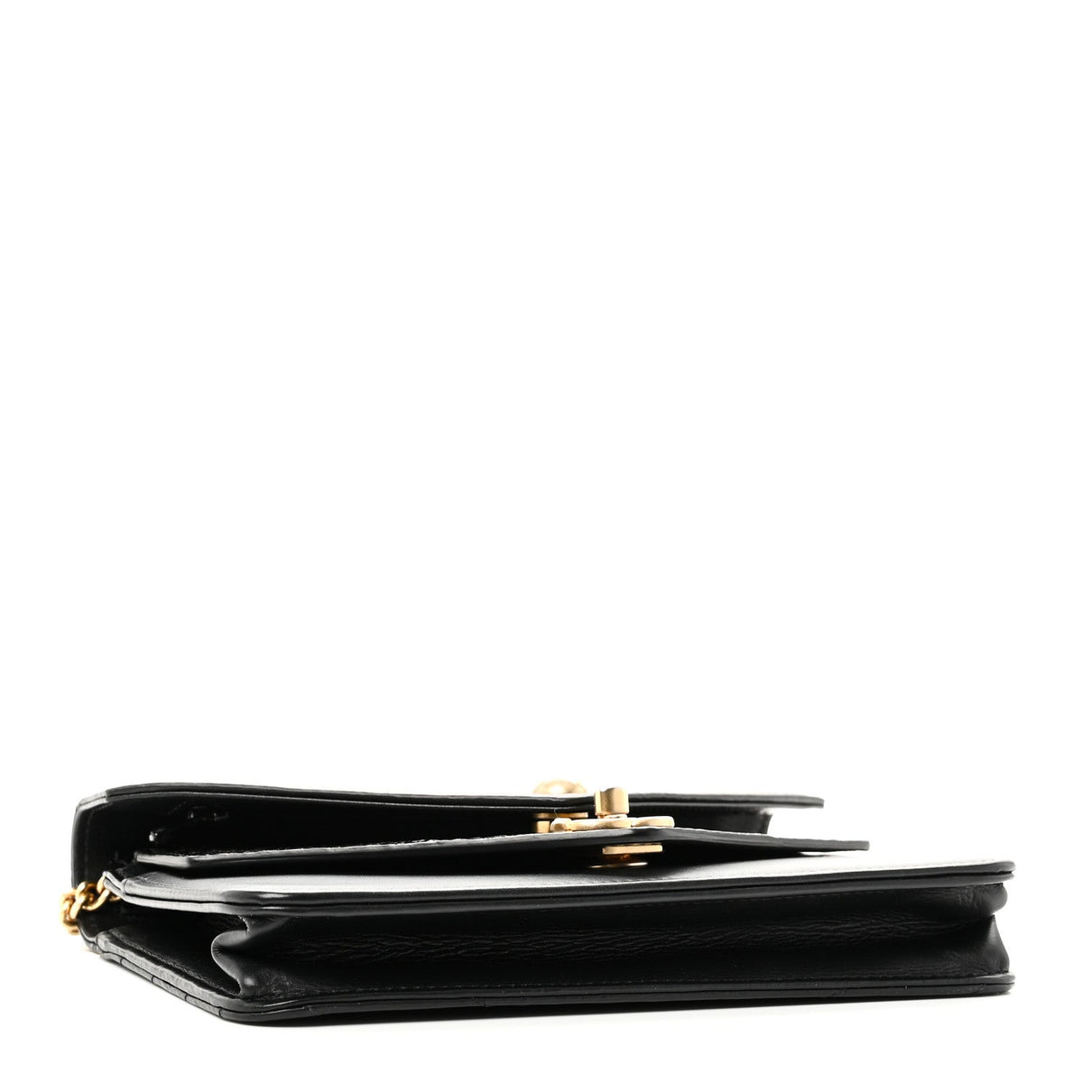 Calfskin Elaphe Double Chevron Mini Wallet On Chain WOC Black Black