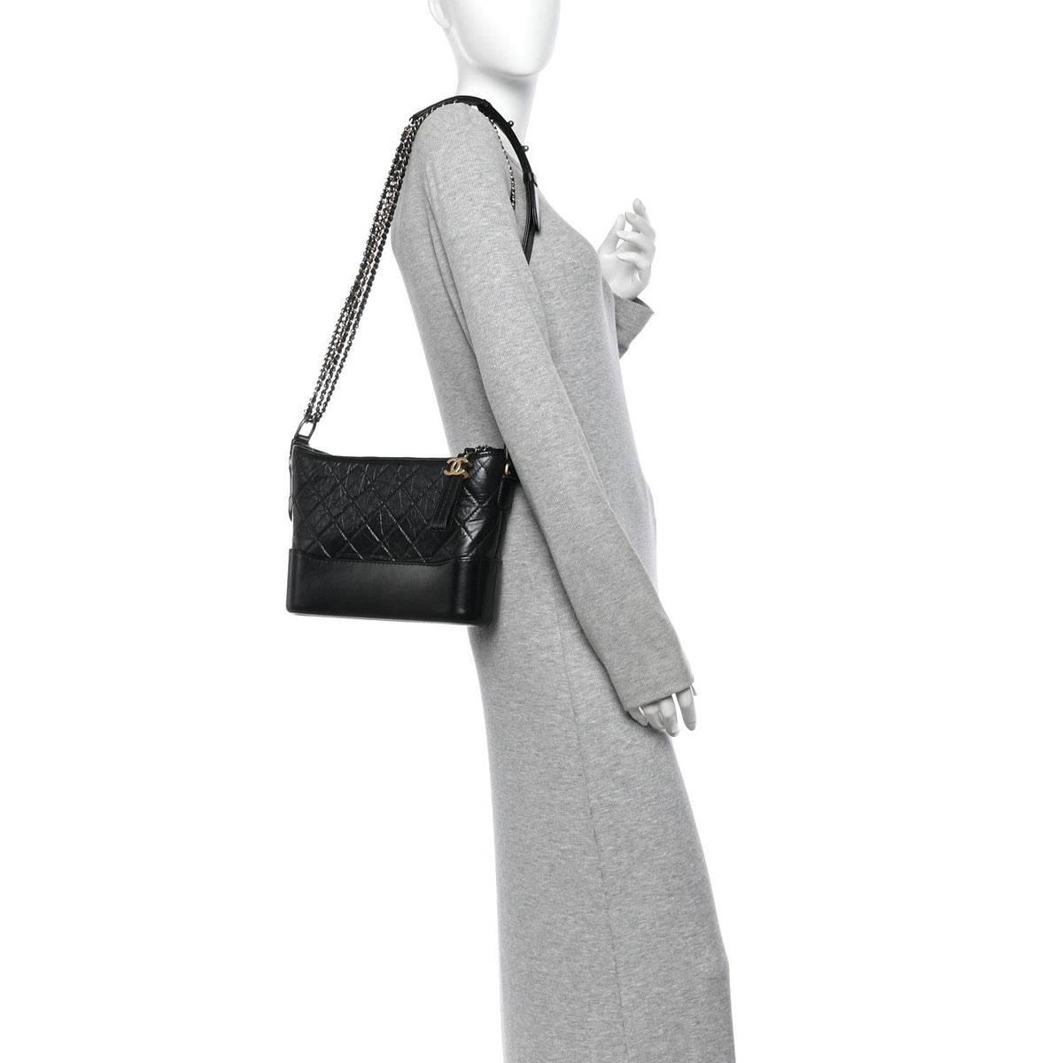 Aged Calfskin Quilted New Medium Gabrielle Hobo Black