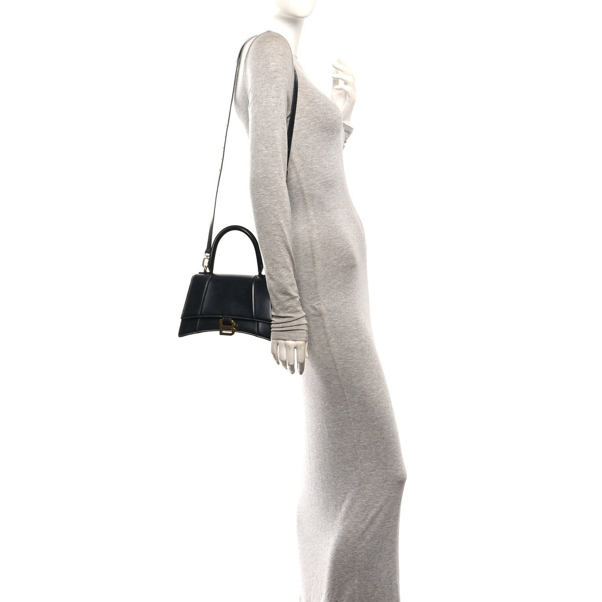 Shiny Box Calfskin Small Hourglass Top Handle Bag Black