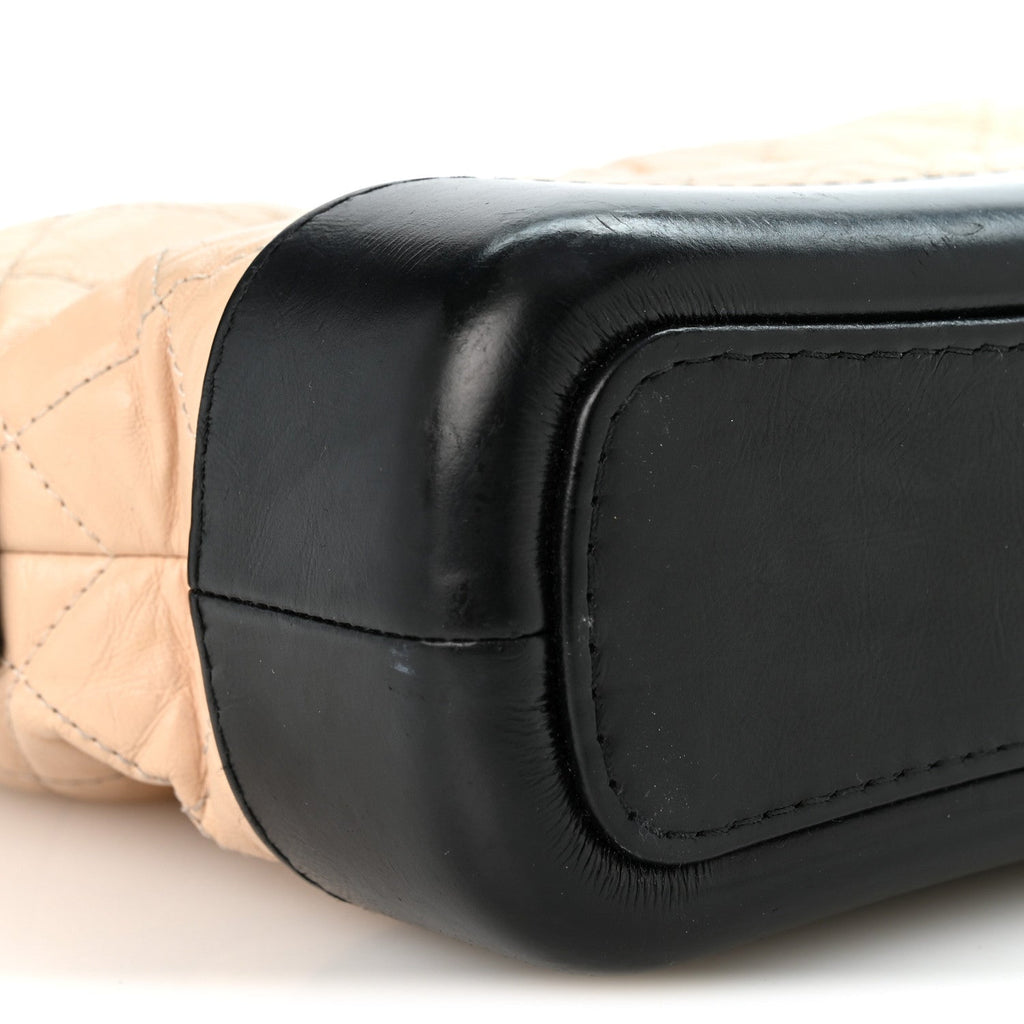 Aged Calfskin Quilted Small Gabrielle Hobo Beige Black