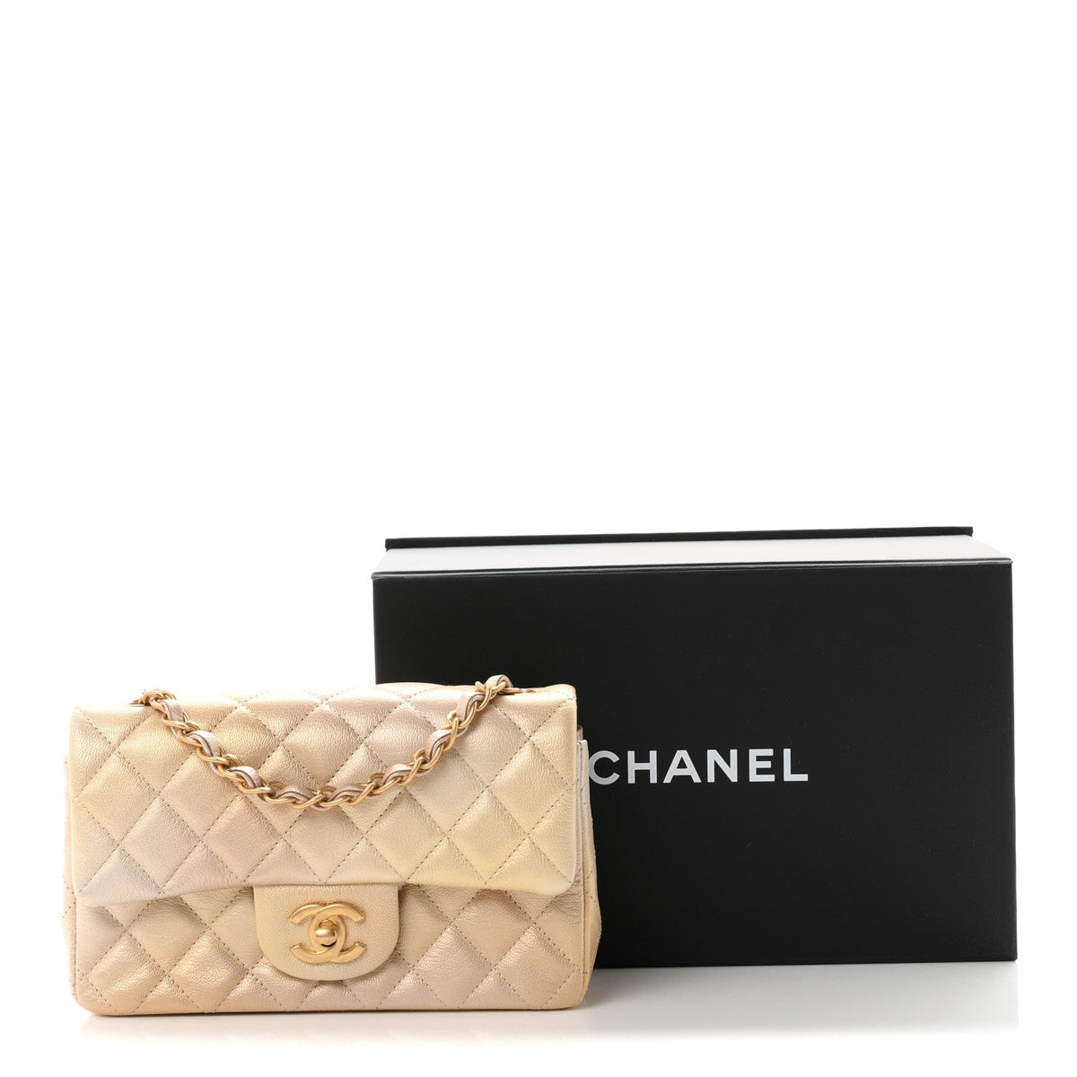 Metallic Goatskin Quilted Mini Rectangular Flap Gold