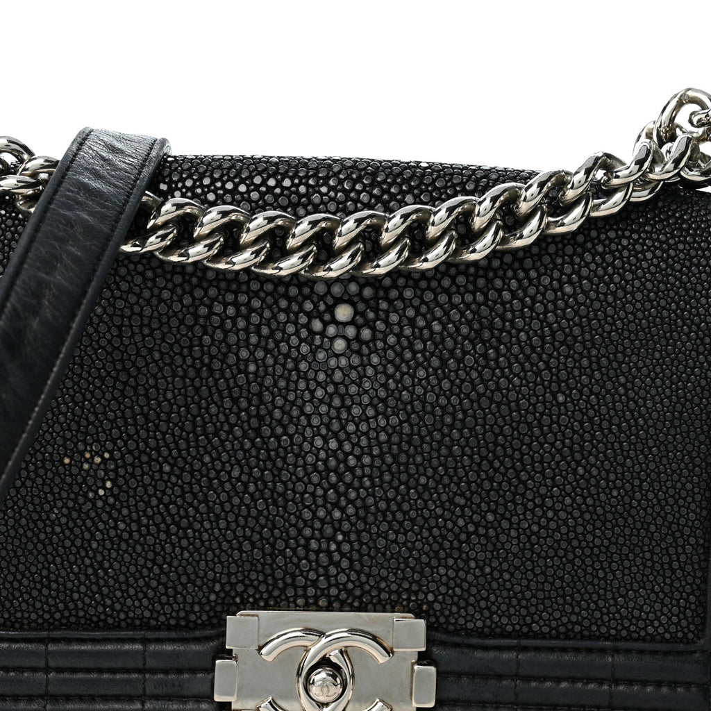 Galuchat Stingray Medium Boy Flap Black