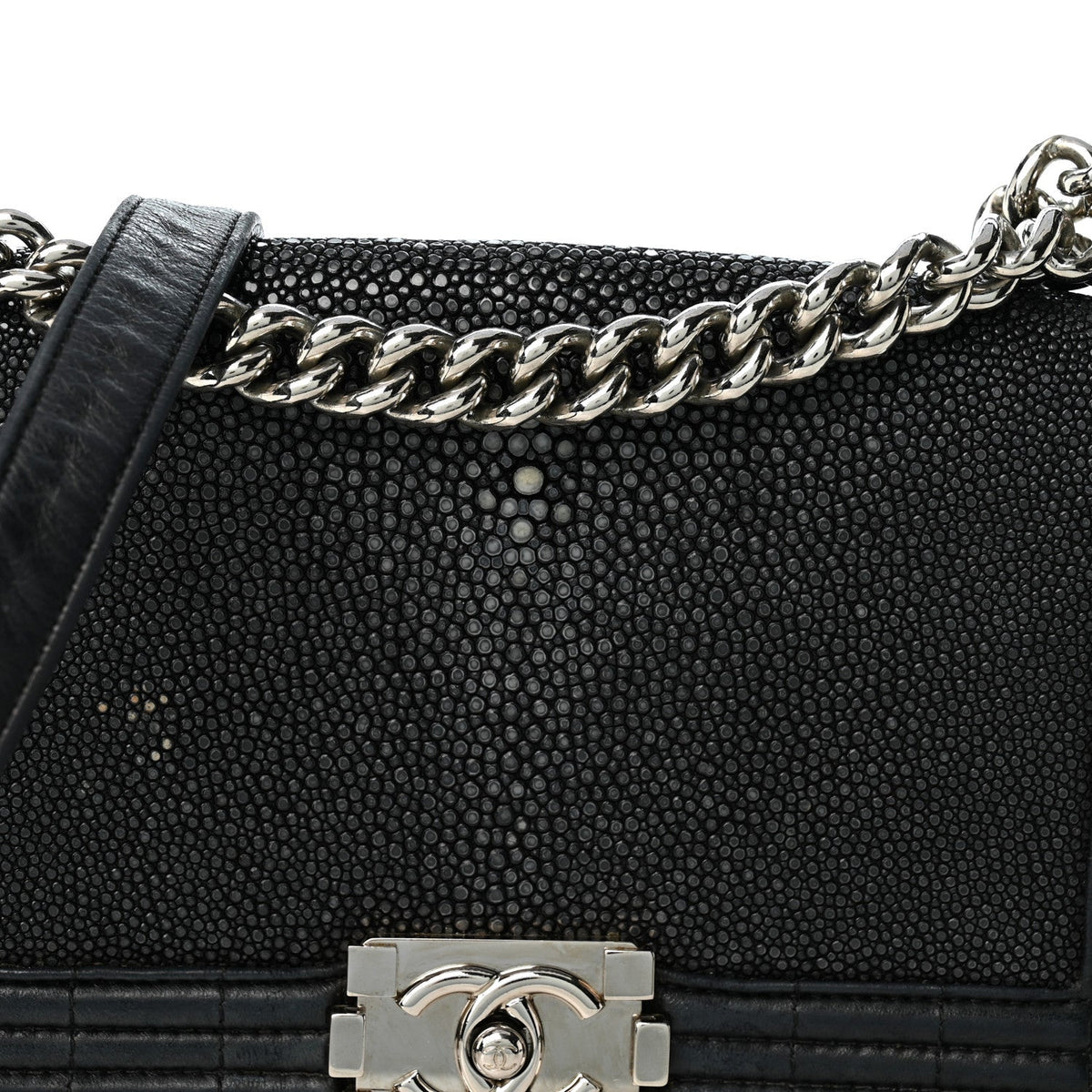 Galuchat Stingray Medium Boy Flap Black