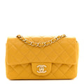 Lambskin Quilted Mini Rectangular Flap Yellow