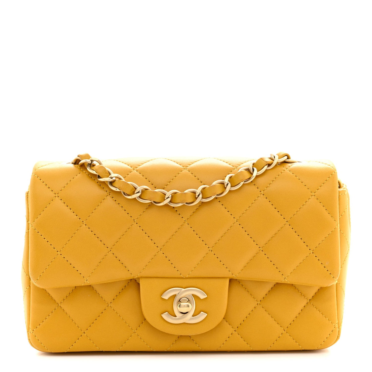 Lambskin Quilted Mini Rectangular Flap Yellow