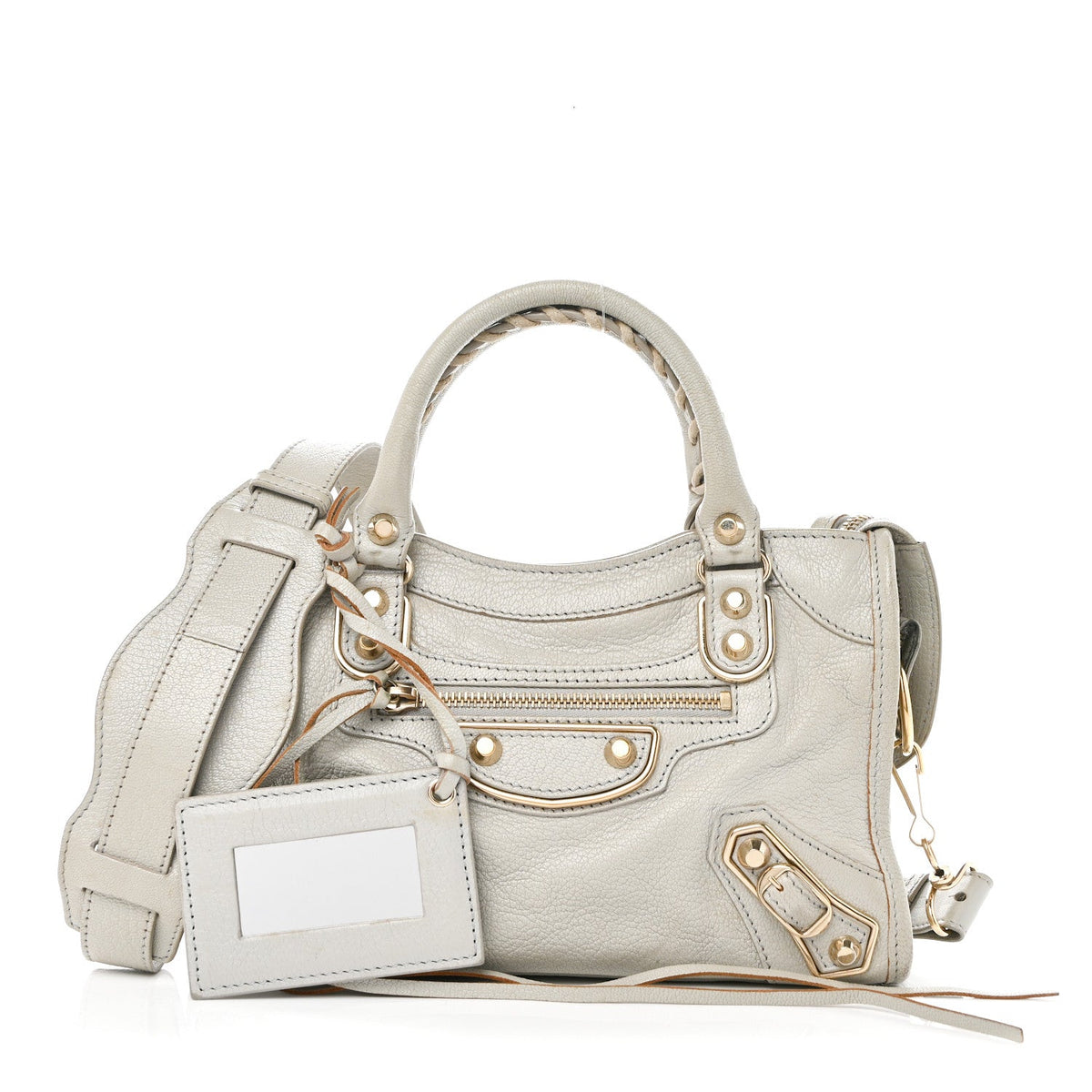 Chevre Gold Metallic Edge Hardware Mini City Gris Clair Gris Perle