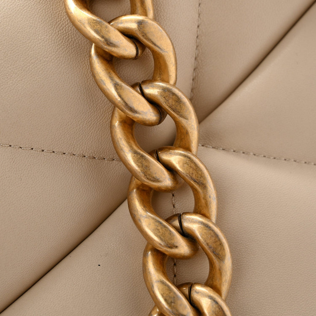 Lambskin Quilted Maxi Chanel 19 Flap Beige