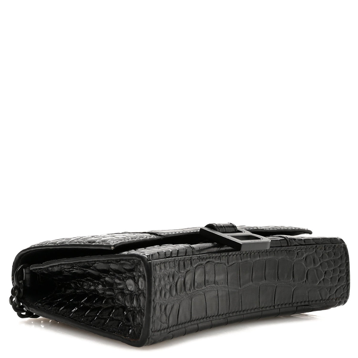 Shiny Calfskin Monochrome Crocodile Embossed Hourglass Chain Bag Black