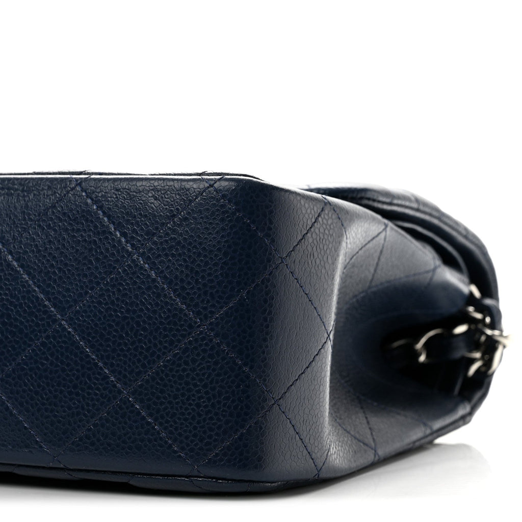 Caviar Quilted Jumbo Double Flap Navy Blue