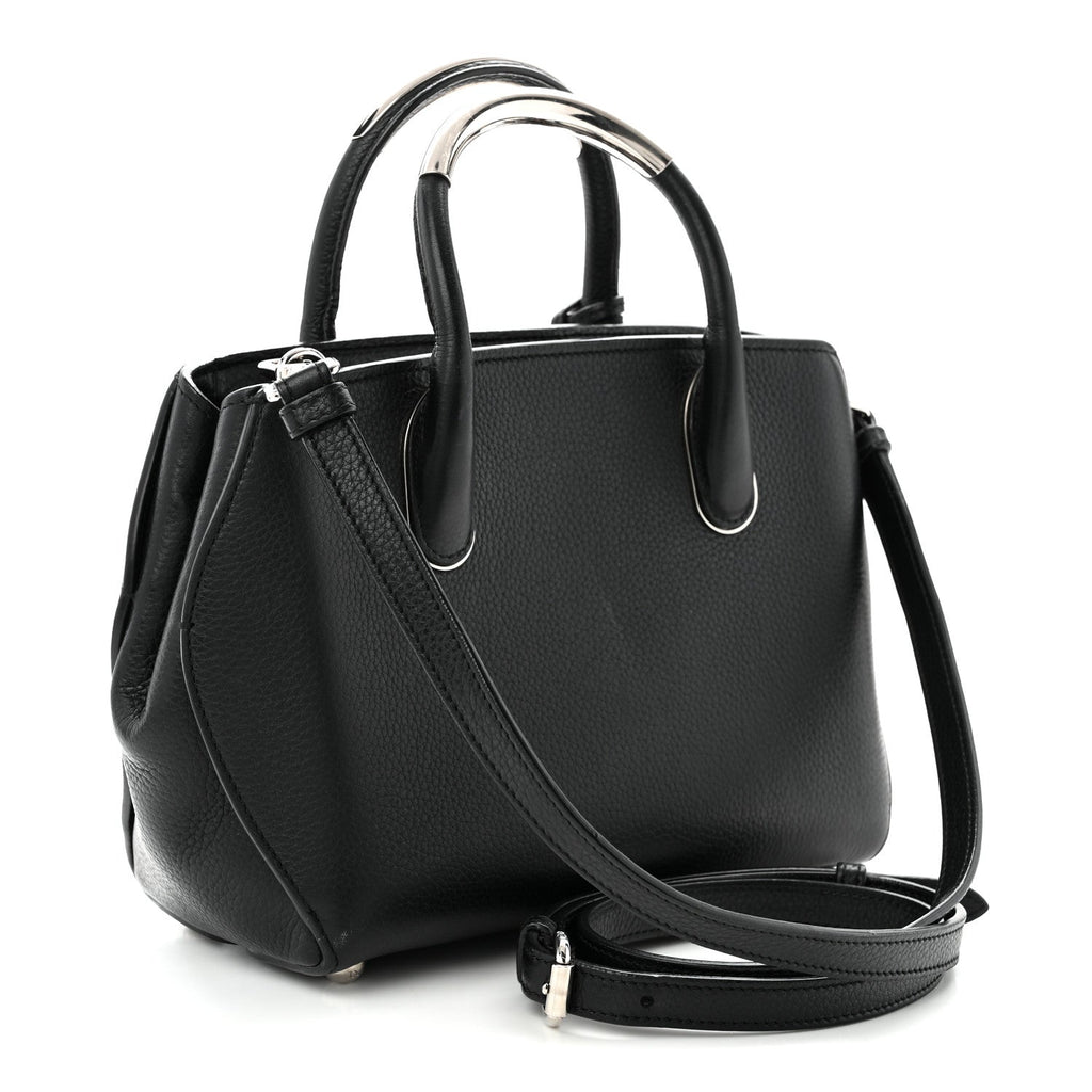 Grained Calfskin Small Open Bar Tote Black