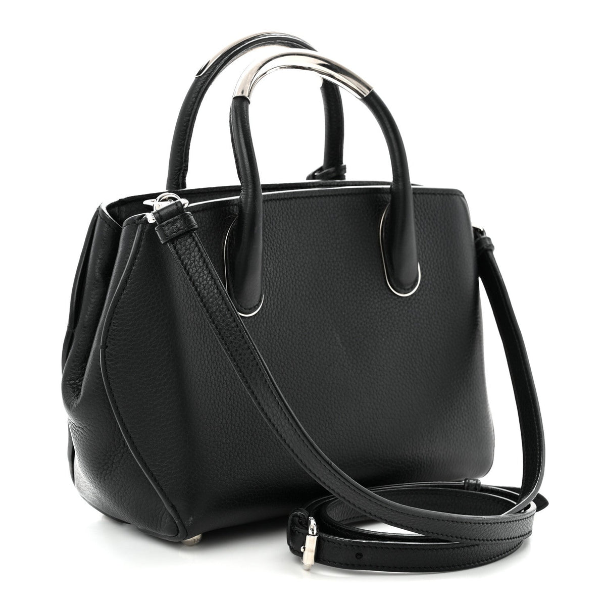 Grained Calfskin Small Open Bar Tote Black