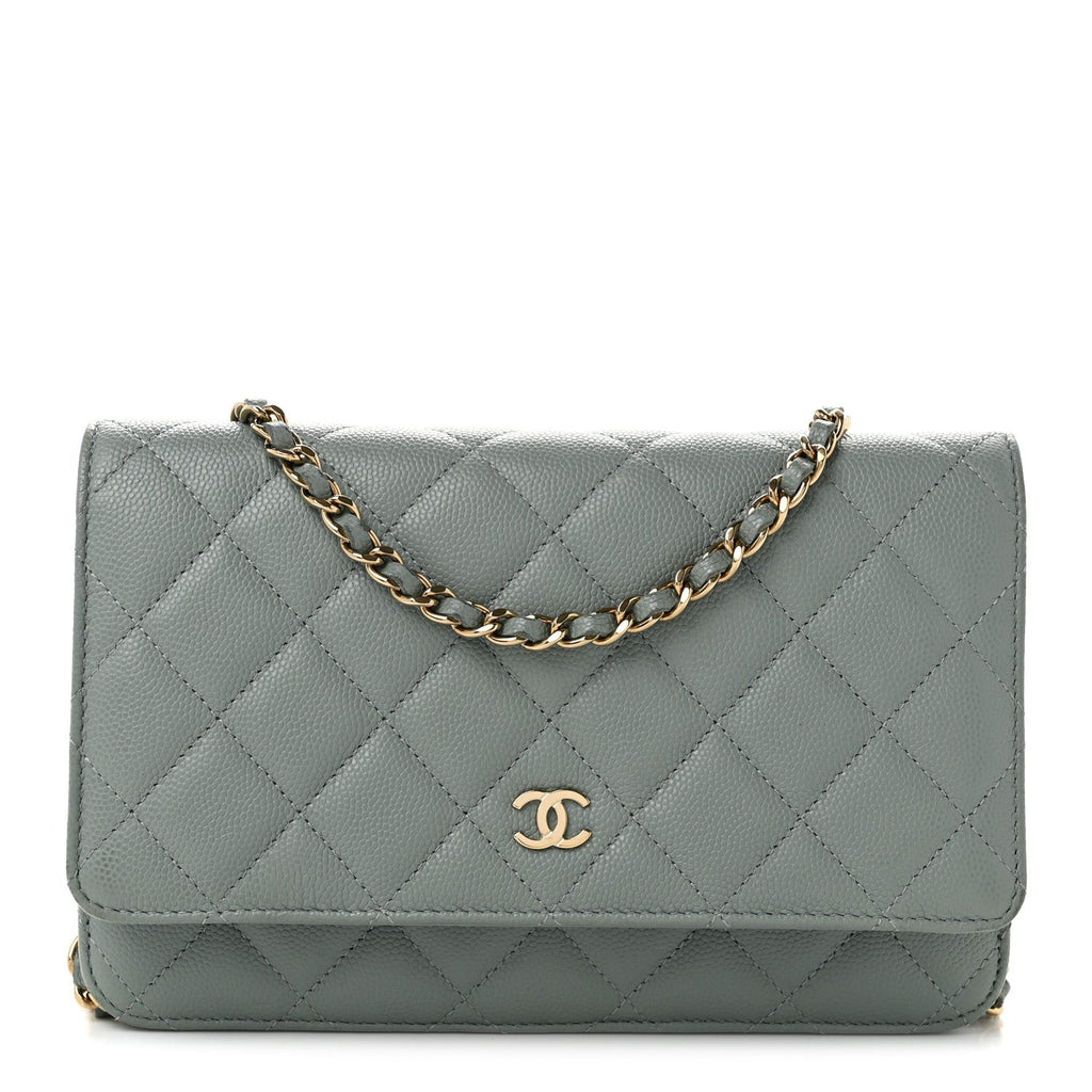 Caviar Quilted Wallet on Chain WOC Light Blue