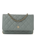 Caviar Quilted Wallet on Chain WOC Light Blue