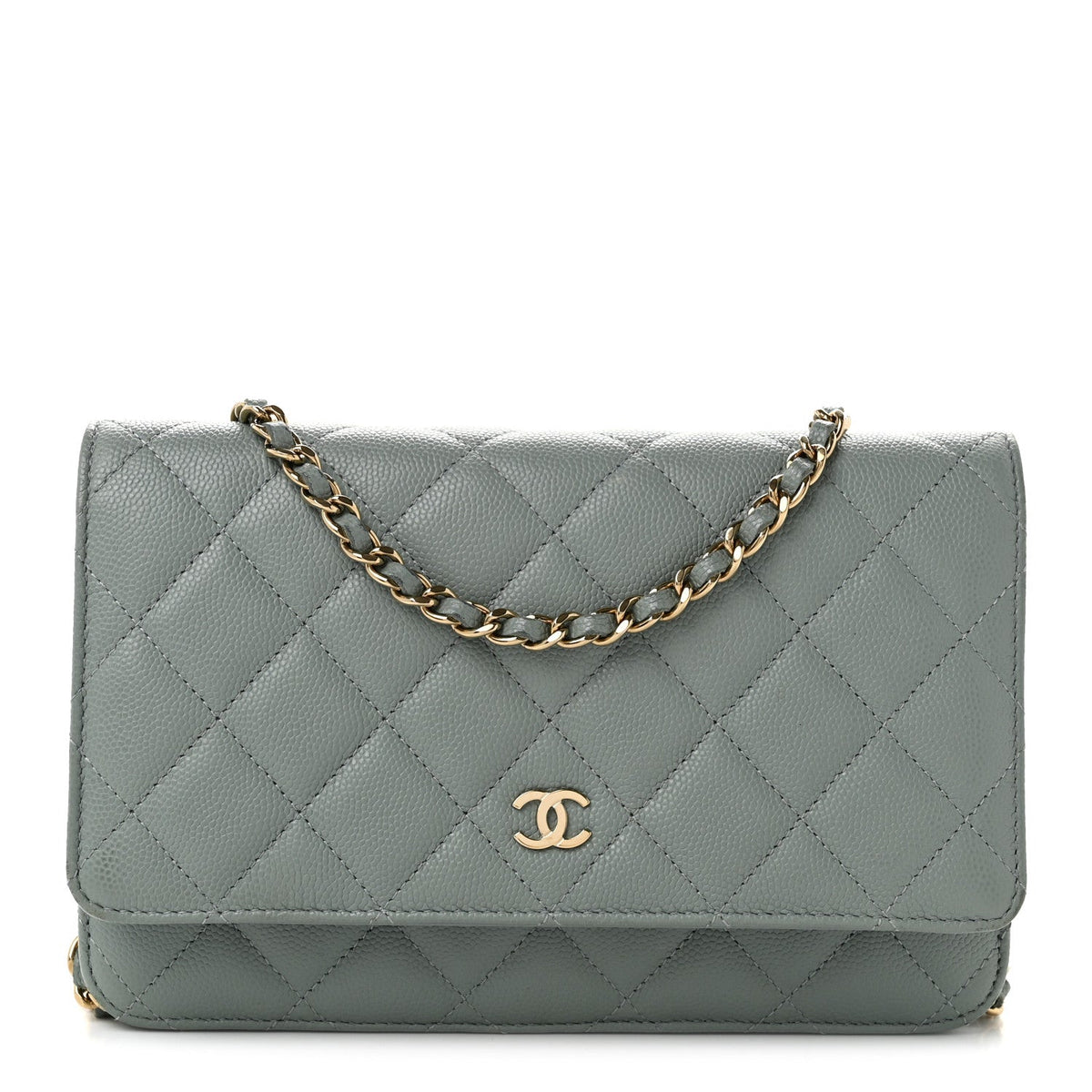 Caviar Quilted Wallet on Chain WOC Light Blue