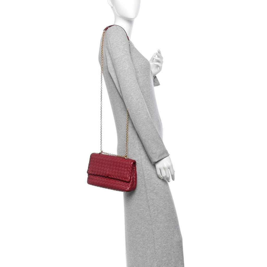 Nappa Intrecciato Baby Olimpia Shoulder Bag China Red