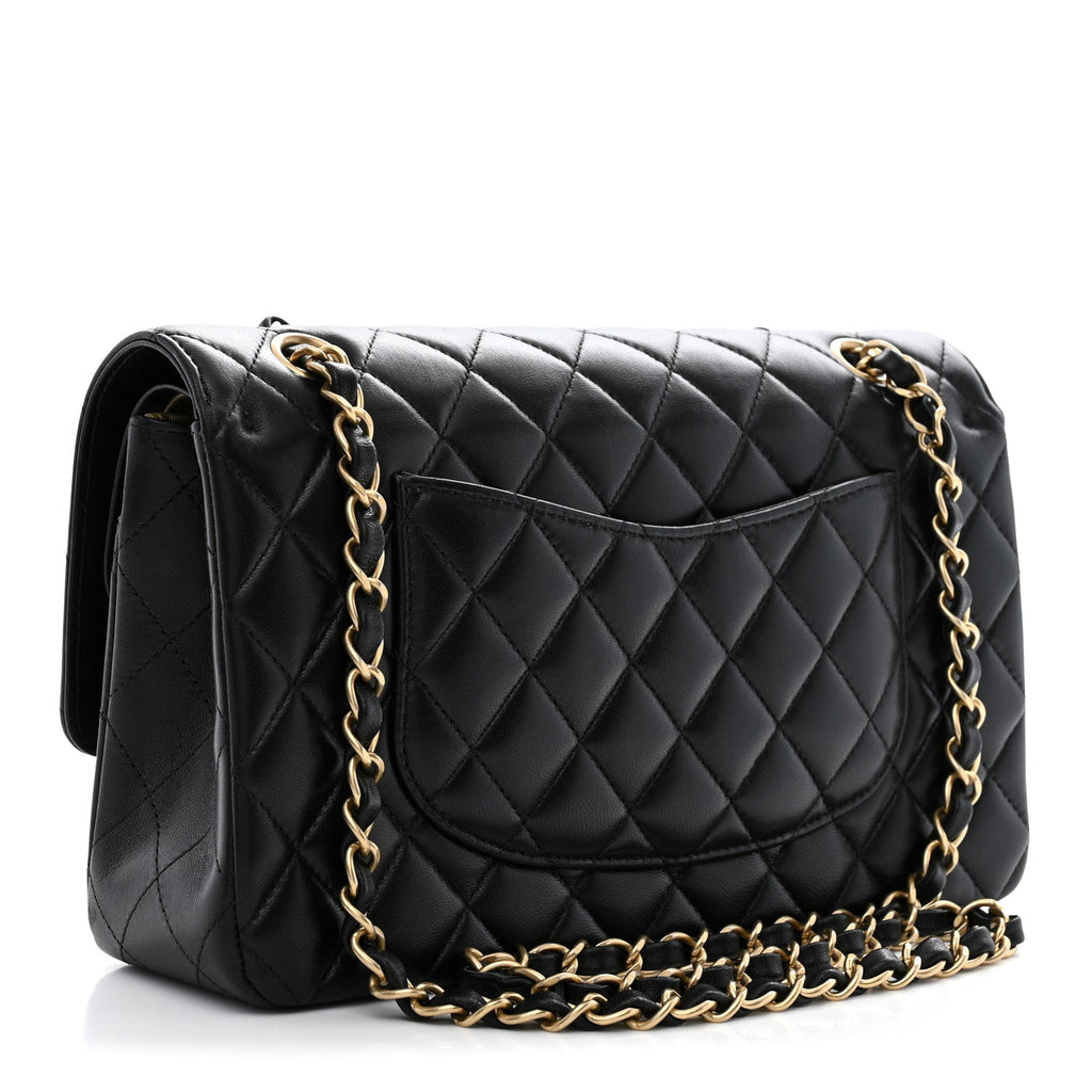 Lambskin Quilted Medium Rue Cambon Charms Double Flap Black