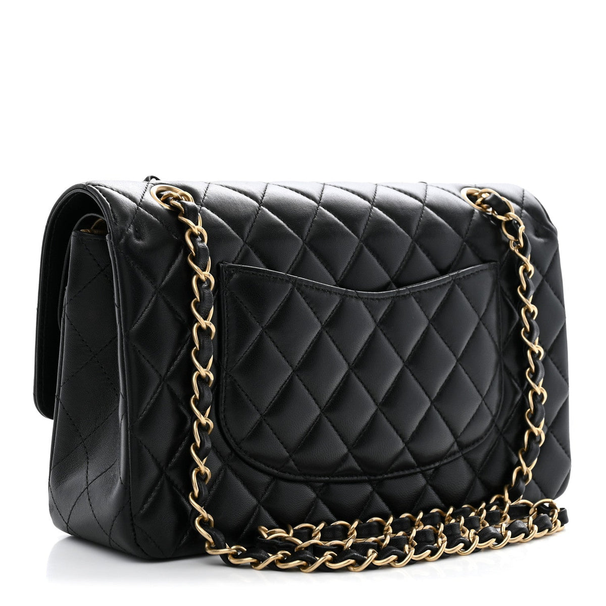Lambskin Quilted Medium Rue Cambon Charms Double Flap Black