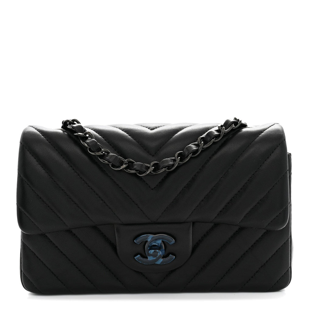 Lambskin Chevron Quilted Mini Rectangular Flap So Black