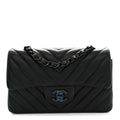 Lambskin Chevron Quilted Mini Rectangular Flap So Black