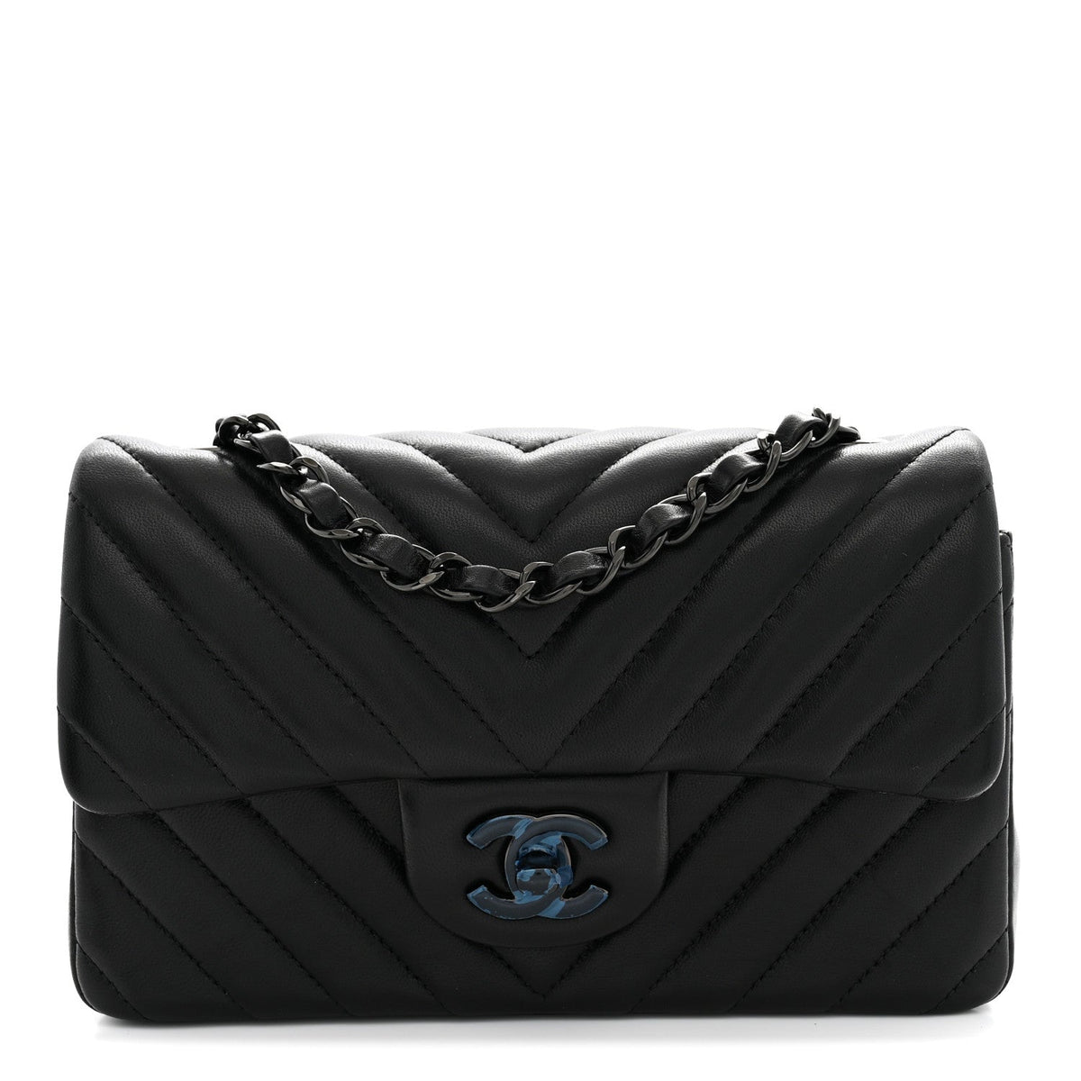 Lambskin Chevron Quilted Mini Rectangular Flap So Black