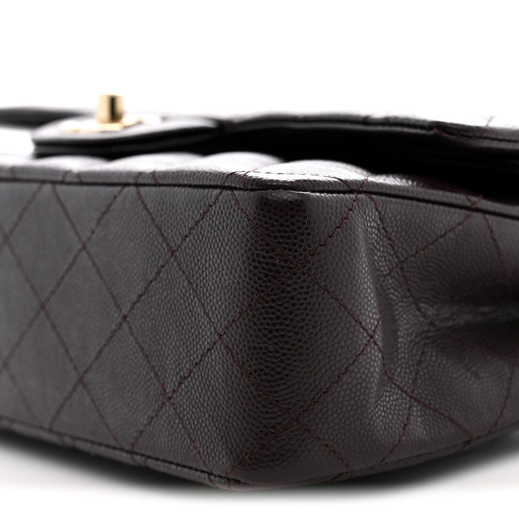 Caviar Quilted Medium Double Flap Brown